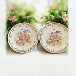 2 Vintage Duchess London Collection Floral Swag Basket Bone China Saucer Plates